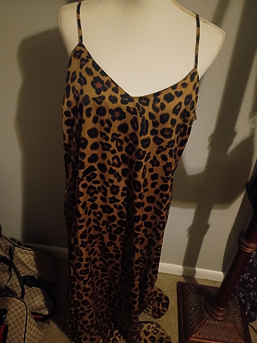 Leopard Print Satin Slip Dress - Brown